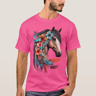 Floral Wild Horse Country Horse Riding T-Shirt