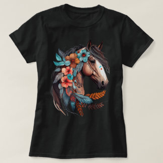 Floral Wild Horse Country Horse Riding T-Shirt