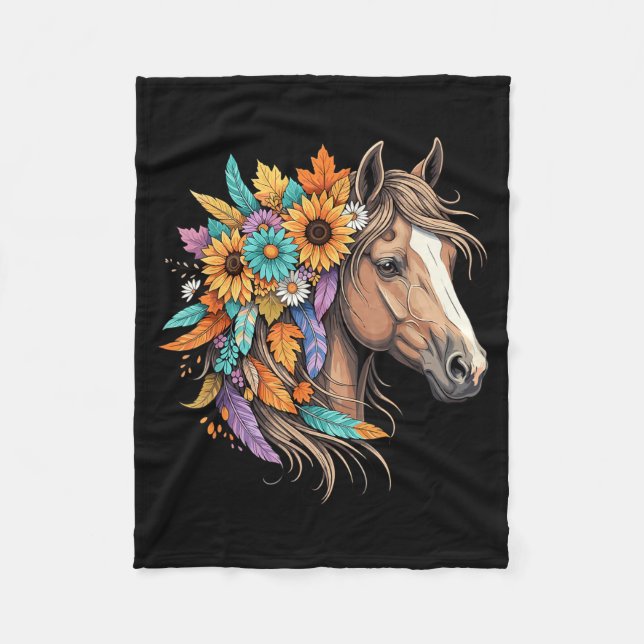 Floral Wild Horse Country Horse Riding Women Girls Fleece Blanket (Front)
