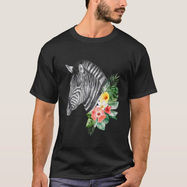 Floral Wild Zebra Head Animal Spirit Costume Wildl T-Shirt (Front)