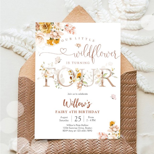 Floral Wildflower 4th Birthday Invitation (Creator Uploaded)