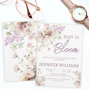 Floral wildflower baby in bloom girl baby shower  invitation