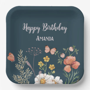 Floral Wildflower Birthday Paper Plate