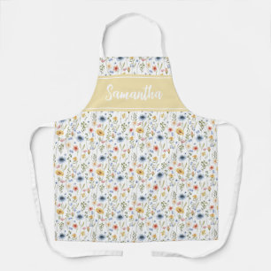 Floral Wildflower Blue Yellow Pink Custom Name Apron