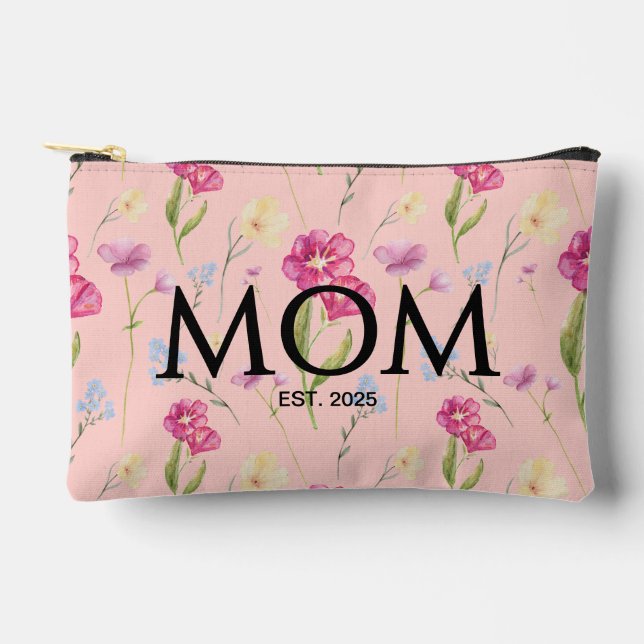 Floral Wildflower Blush Pink Mum Established  Accessory Pouch (Front)