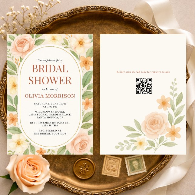 Floral Wildflower Botanical QR Code Bridal Shower Invitation (Creator Uploaded)