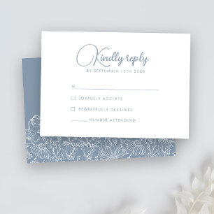 Floral Wildflower Dusty Blue Wedding RSVP Card