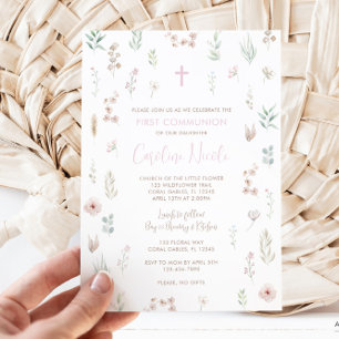 Floral Wildflower First Communion Invitation