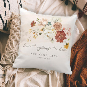 Floral Wildflower Garden Love Grows Here Cushion