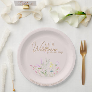  Floral Wildflower Girl Baby Shower Invitation Paper Plate