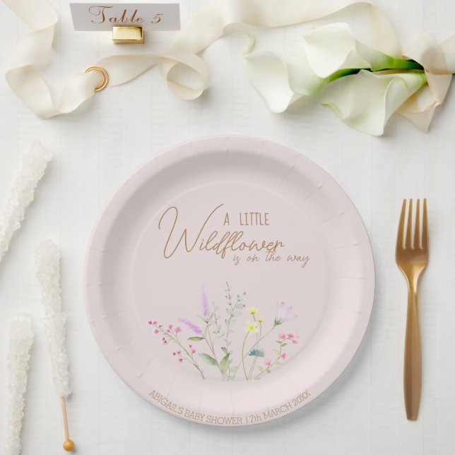  Floral Wildflower Girl Baby Shower Invitation Paper Plate (Wedding)