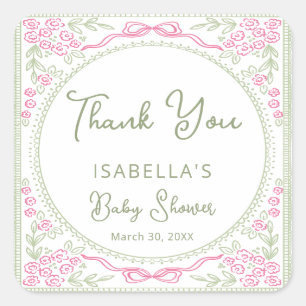 Floral Wildflower Girl Baby Shower Thank You Square Sticker