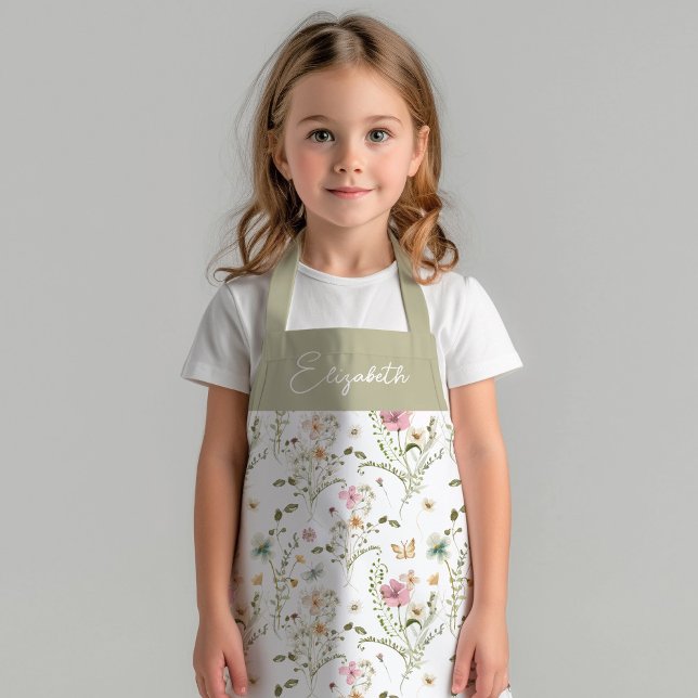 Floral Wildflower Kids Girly Personalised Apron (Creator Uploaded)