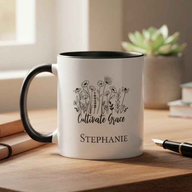 Floral Wildflower Mug – Meaningful Gift for Her (Inspirational wildflower personalized mug)