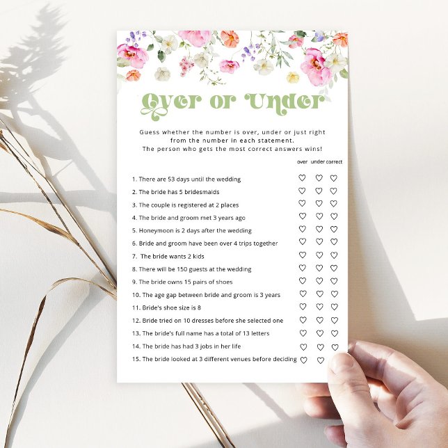 Floral wildflower over or under bridal shower game (Creator Uploaded)
