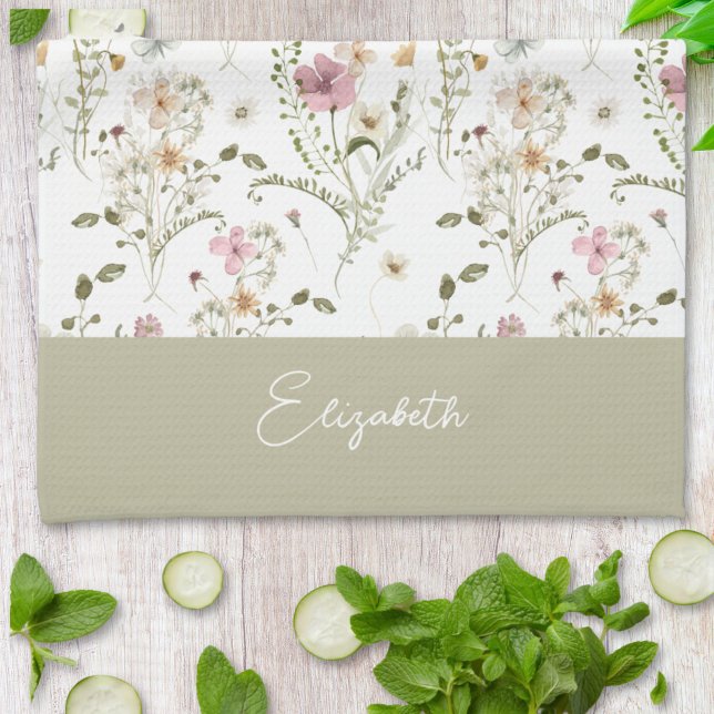 Floral Wildflower Personalised Monogram Tea Towel (Creator Uploaded)