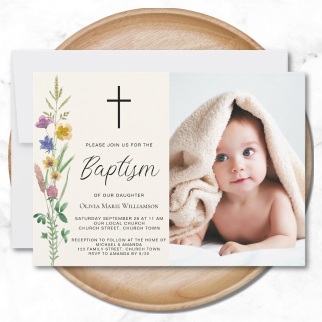 Floral Wildflower Photo Baptism Invitation (Creator Uploaded)