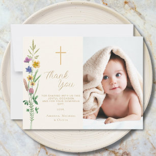 Floral Wildflower Photo Baptism  Thank You Card
