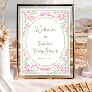 Floral Wildflower Pink Green Baby Shower Welcome  Poster
