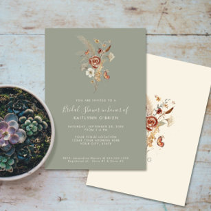 Floral Wildflower Sage Watercolor Bridal Shower Invitation
