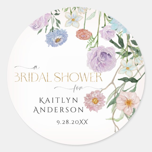 Floral Wildflower Spring Blush Pink Bridal Shower Classic Round Sticker (Front)