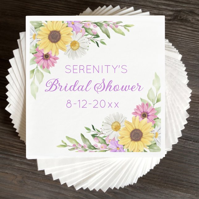 Floral Wildflower Sunflower Daisy Bridal Shower Napkin (Creator Uploaded)