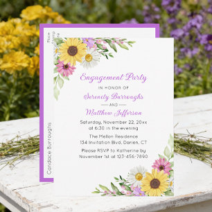 Floral Wildflower Sunflower Daisy Engagement Party Invitation Postcard