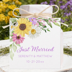 Floral Wildflower Sunflower Daisy Just Married Favour Tags