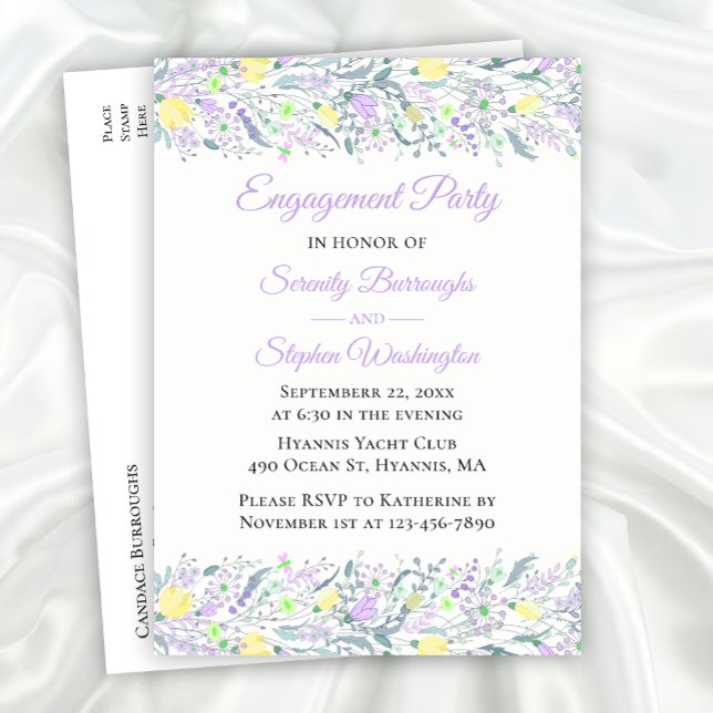 Floral Wildflower Yellow Purple Flowers Engagement Invitation Postcard (Creator Uploaded)