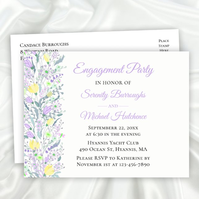 Floral Wildflower Yellow Purple Flowers Engagement Invitation Postcard (Creator Uploaded)