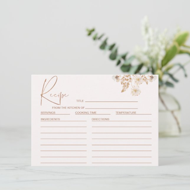 Floral Wildflowers Bridal Shower Recipe Card (Standing Front)