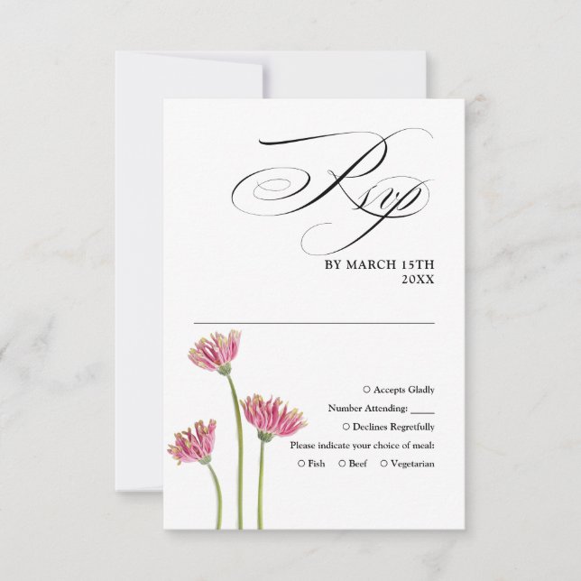 Floral Wildflowers Chic Elegant Script Wedding RSVP Card (Front)