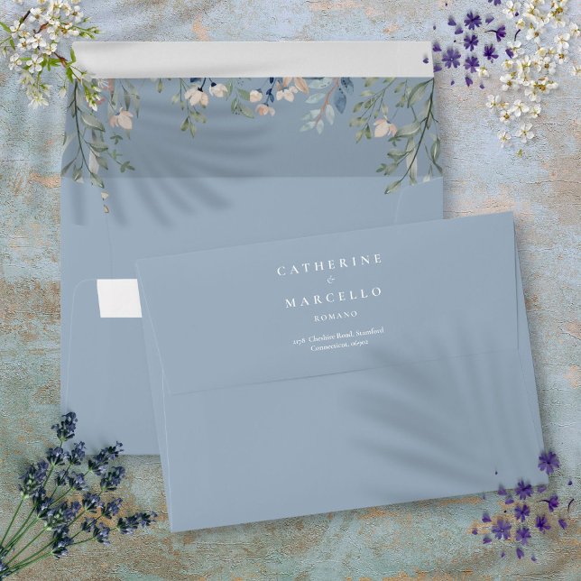 Floral Wildflowers Dusty Blue Return Address Envelope (Floral Wildflowers Dusty Blue Return Address Envelope)