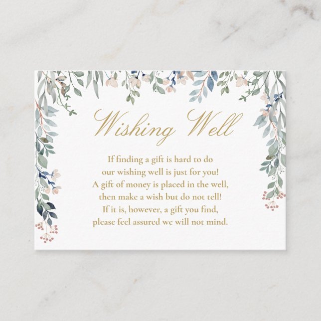 Floral Wildflowers Gold Wishing Well Wedding Enclosure Card (Front)