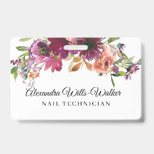 Floral Wildflowers Nail Technician ID Badge