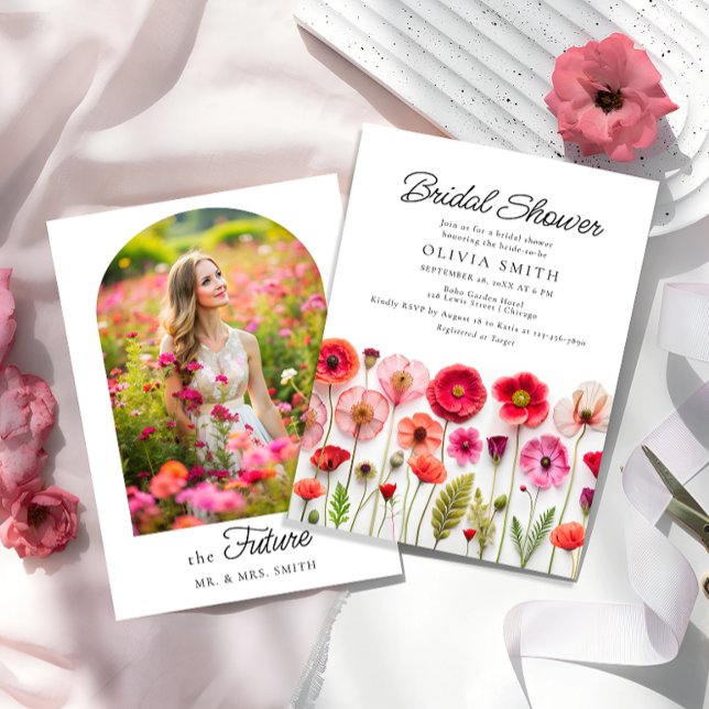 Floral Wildflowers Photo Bridal Shower Invitation (Creator Uploaded)