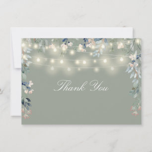 Floral Wildflowers Sage Green String Lights Script Thank You Card