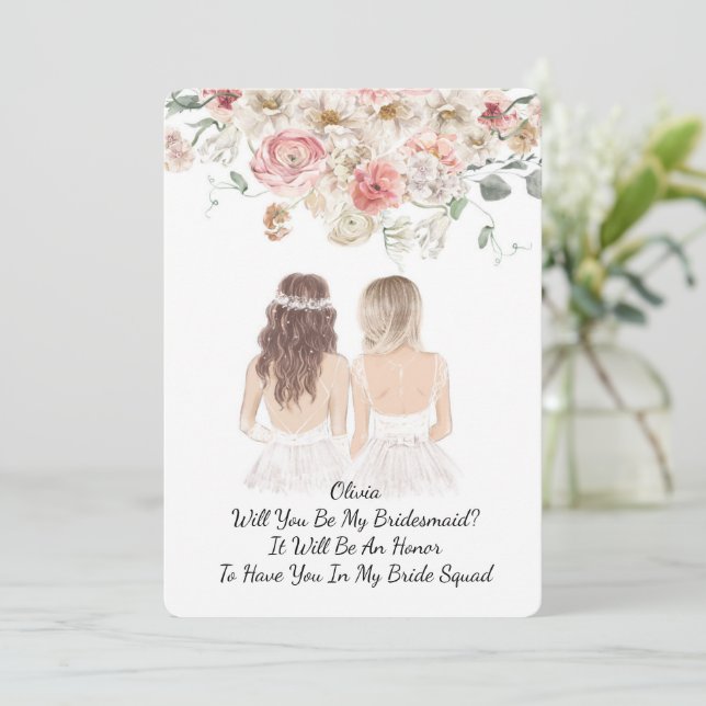 FLORAL WILL YOU BE MY BRIDEMAID PROPOSAL INVITATION (Standing Front)