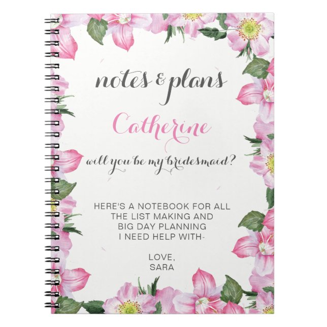 floral will you be my bridesmaid notebook (Front)