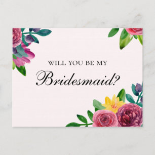Floral Will you be my bridesmaid. Pink flowers Invitation Postcard