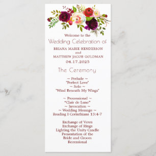 Floral Wine Blush Wedding Program Programme