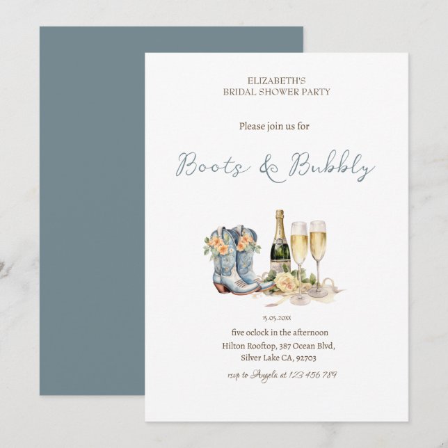  Floral Wine Boots & Bubbly Bridal Shower  Invitation (Front/Back)