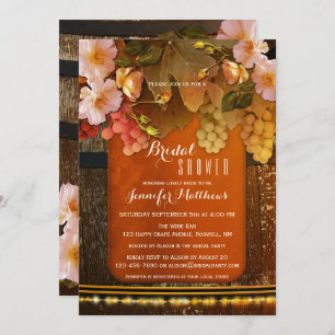 Floral Wine Themed String Lights Bridal Shower Invitation