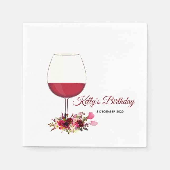 floral, wine, whimsical, Cocktail Paper Napkins (Front)