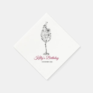 floral, wine, whimsical, Cocktail Paper Napkins