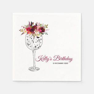 floral, wine, whimsical, Cocktail Paper Napkins