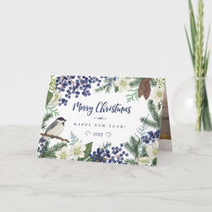 Floral & Winter Bird Photo Holiday Card