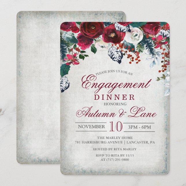Floral Winter Engagement Dinner Invitation (Front/Back)