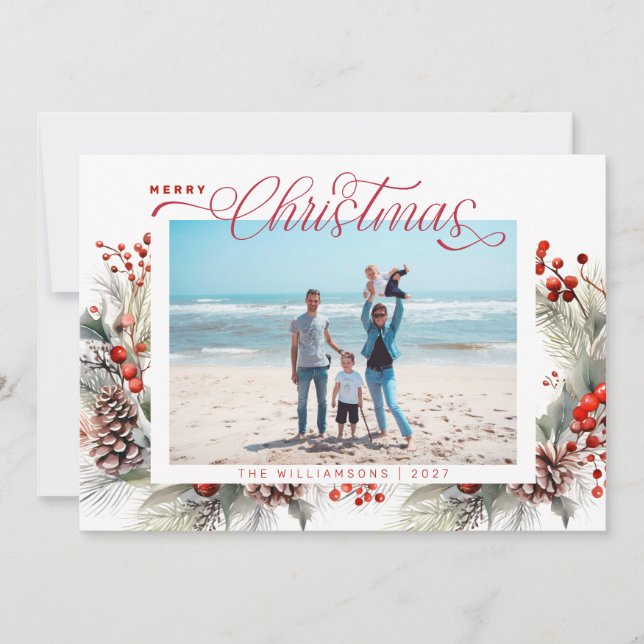  Floral Winter  Merry Christmas Holiday Card (Front)