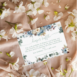 Floral Winter Teddy Bear Sage Green Diaper Raffle Enclosure Card